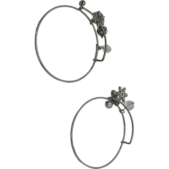 Winter Snowflake Charm Bangle Bracelet Set Silver Tone - Picture 5 of 5
